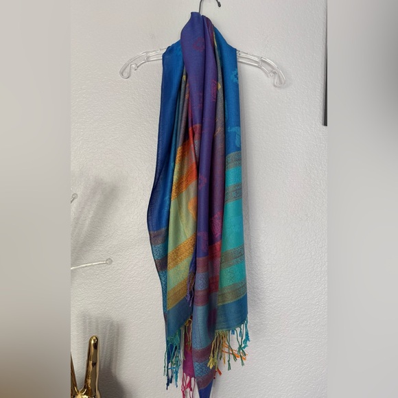 pashmina Accessories - NWT Chilean Alpaca 100% Pashmina. Blue, Purple, Gold W/shades of pink & green.